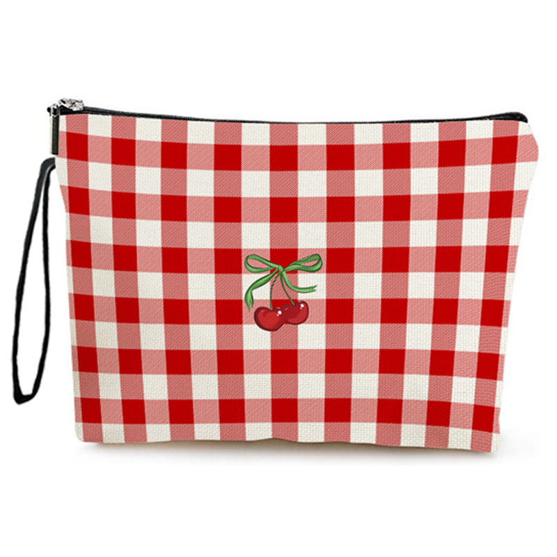New cherry lattice printed makeup bag outdoor storage bag student pencil bag home zipper watery bag